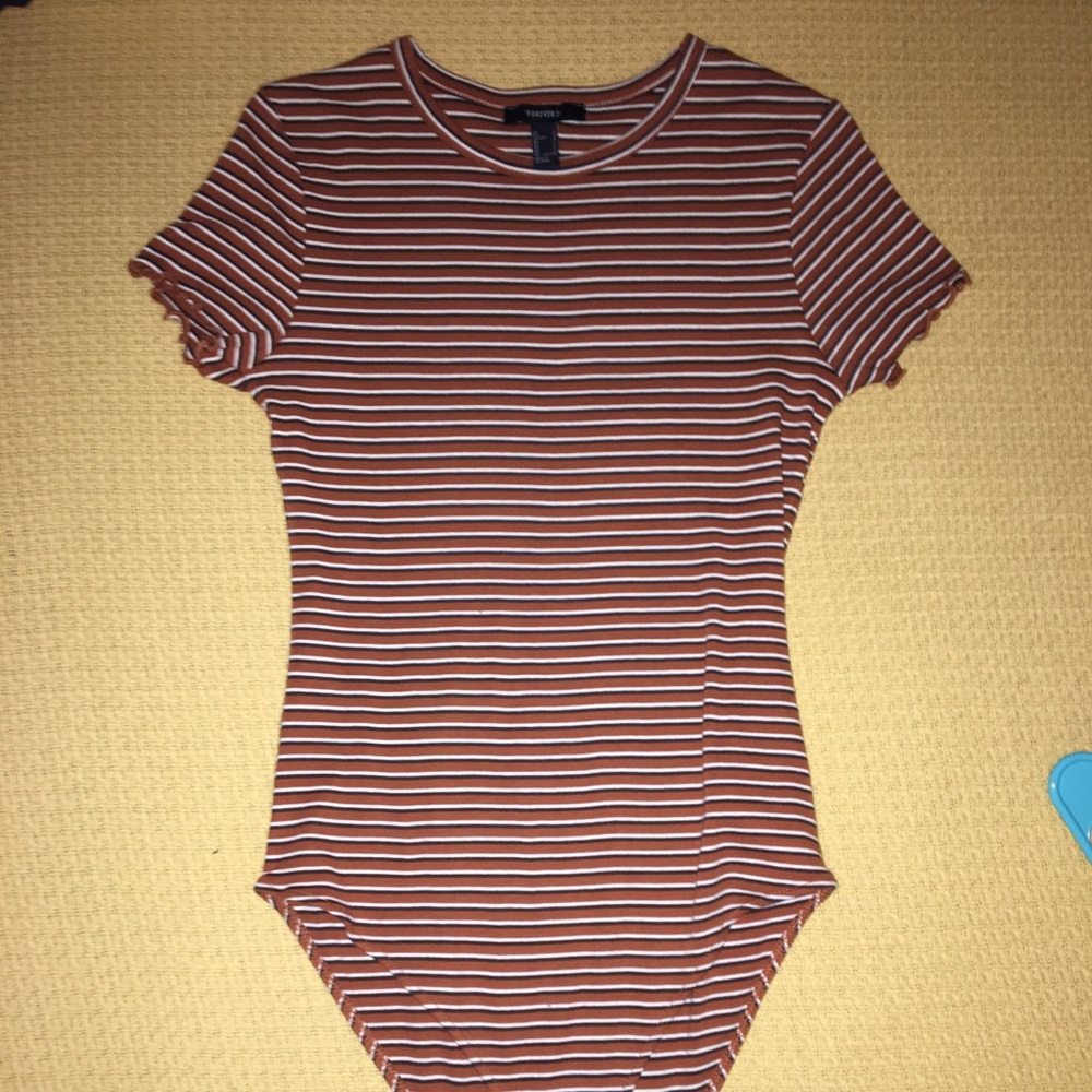 brown striped body suit